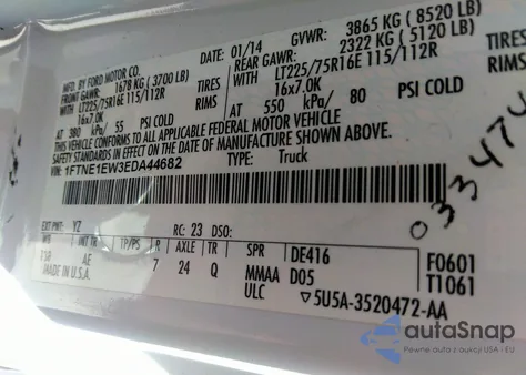 2014 Ford E-150 Commercial from USA, damaged, VIN 1FTNE1EW3EDA44682